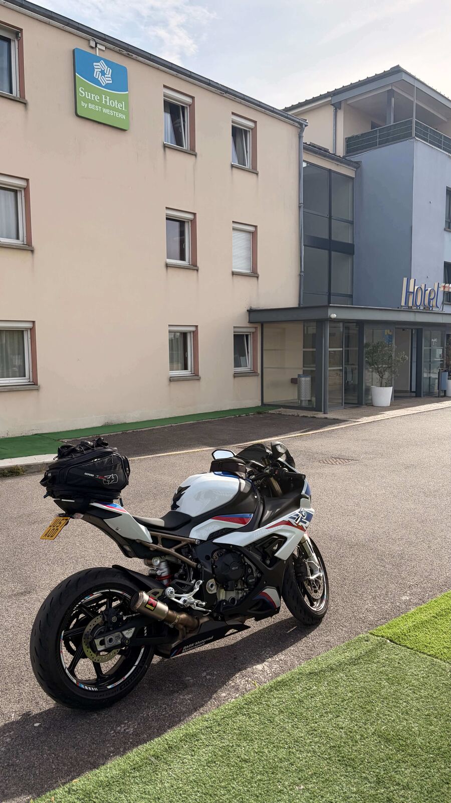The bike parked outside the first overnight hotel stop
