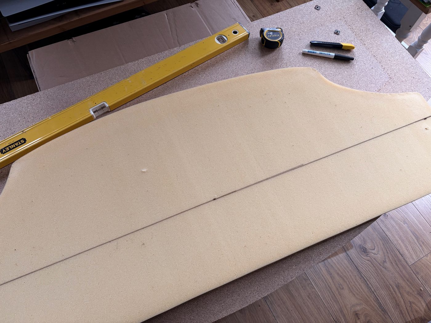 Foam marked out and measured ready to be cut down to size